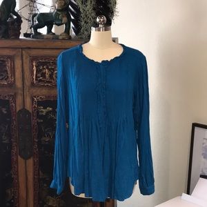 SUNDANCE Pintucked Cobalt Blue Blouse - L - NWT